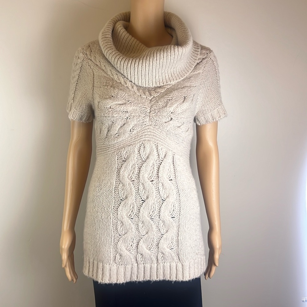 BCBG Beige Cowl Neck Cable Knit Sweater